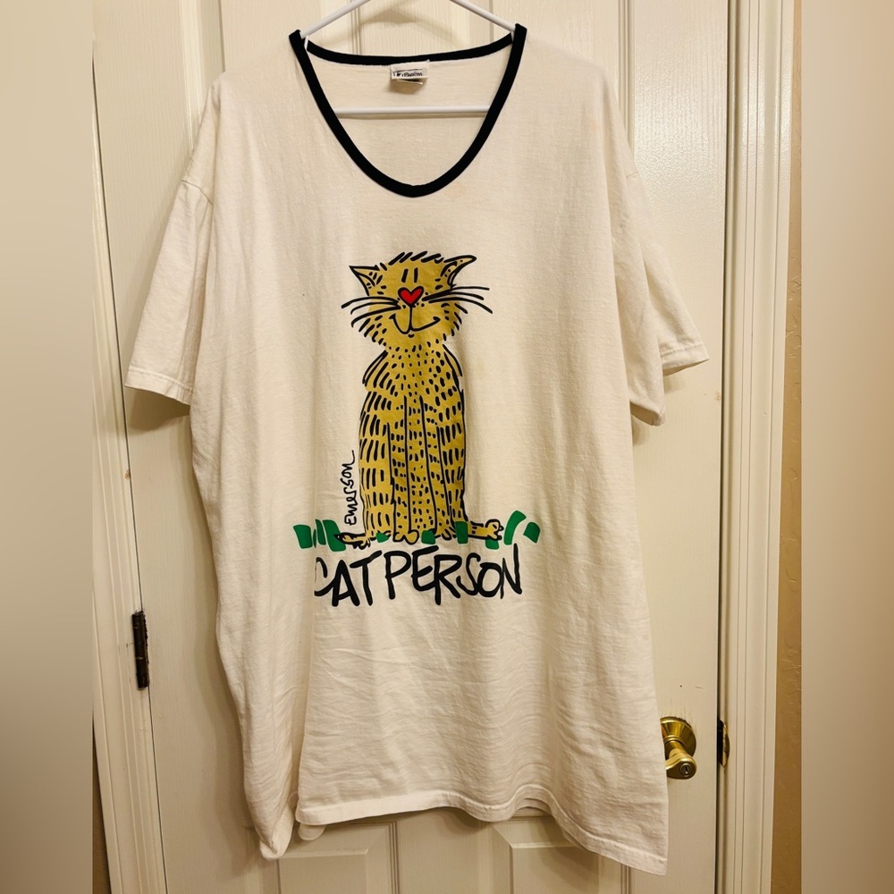 Emerson Street Vintage Cat Person T-Shirt - White Women’s One Size Fits All - Picture 3 of 10